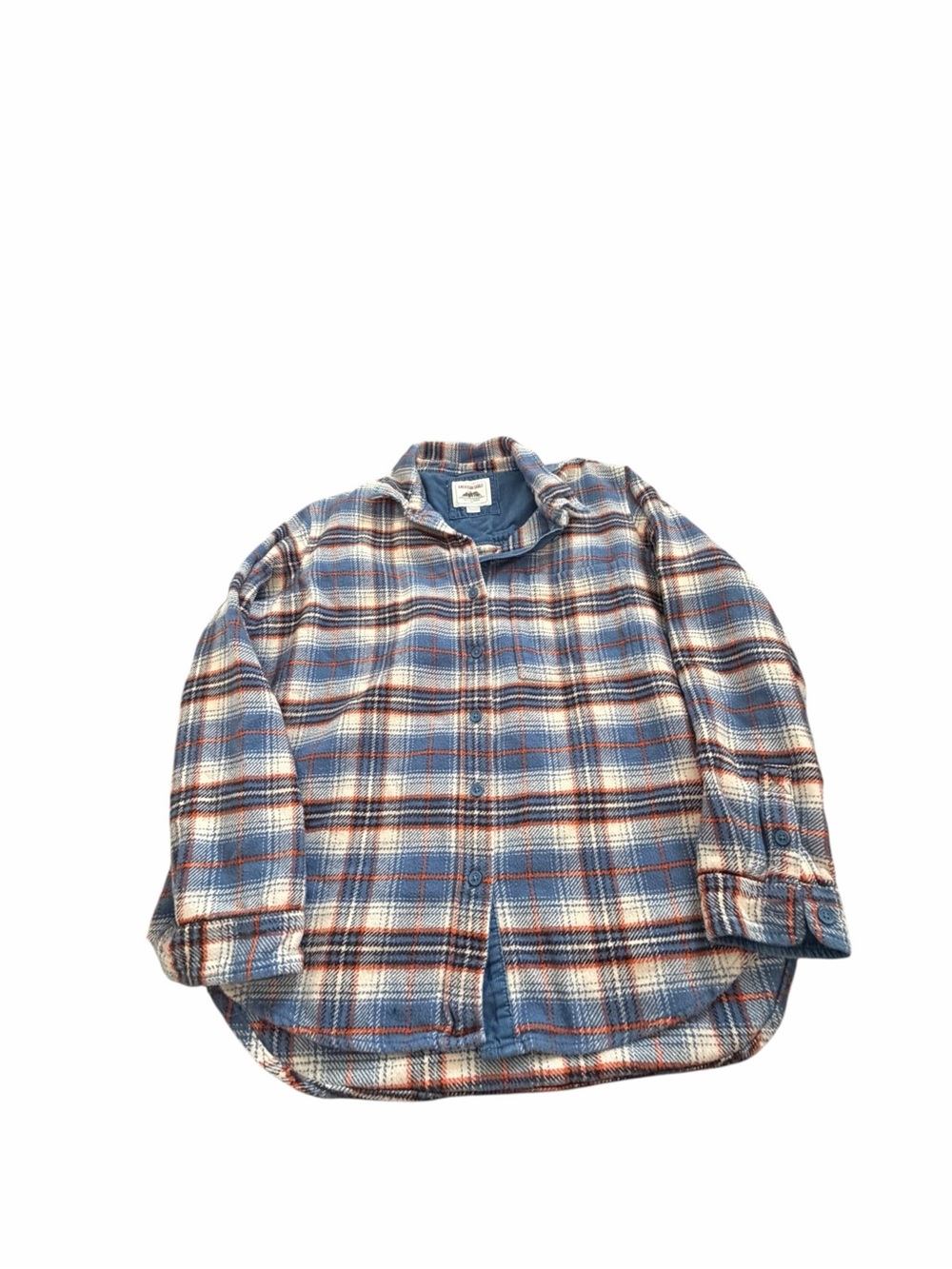 American Eagle Blue Orange Plaid Cotton Flannel Button Down Shirt Sz XS